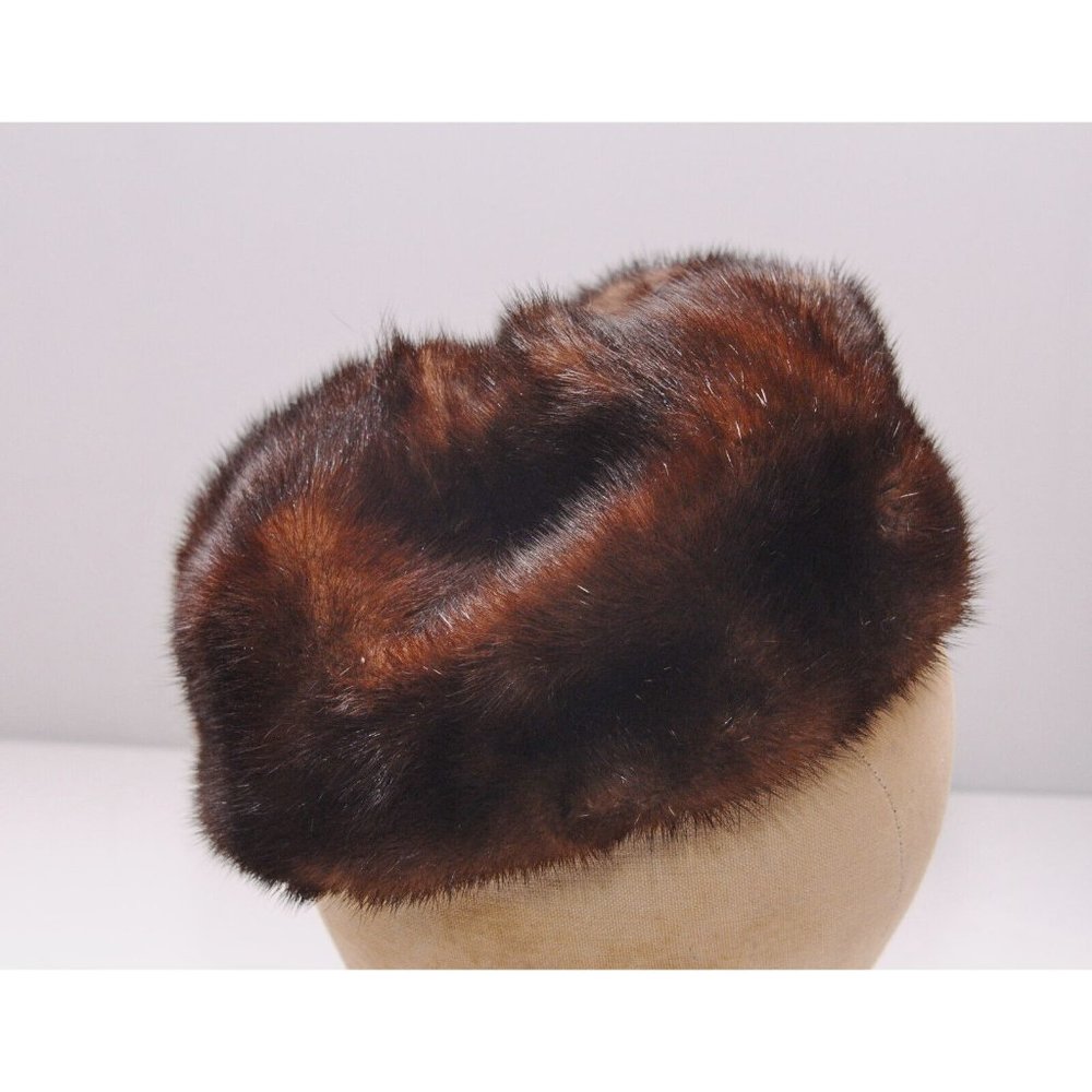 Vintage Mink Pillbox Hat Designed by Lora With Hair Clips Union Made